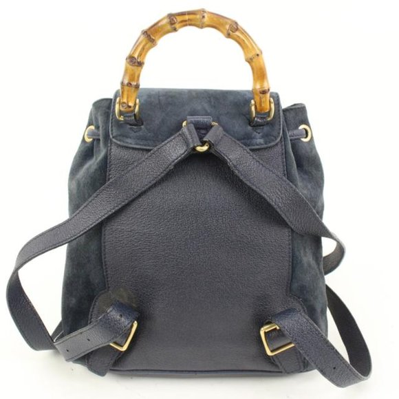 Gucci Navy Suede Bamboo Mini Backpack 56gz421s - Picture 7 of 12